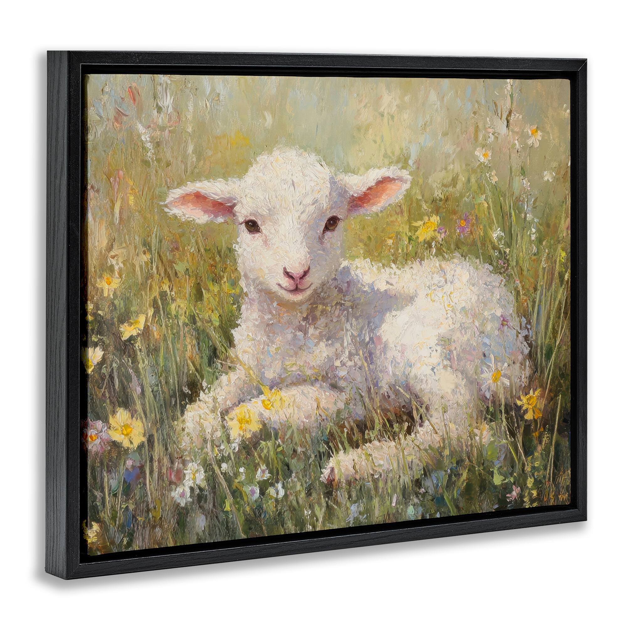 Stupell Industries Sunlight Lamb in Flowers Floating Frame Wall Art